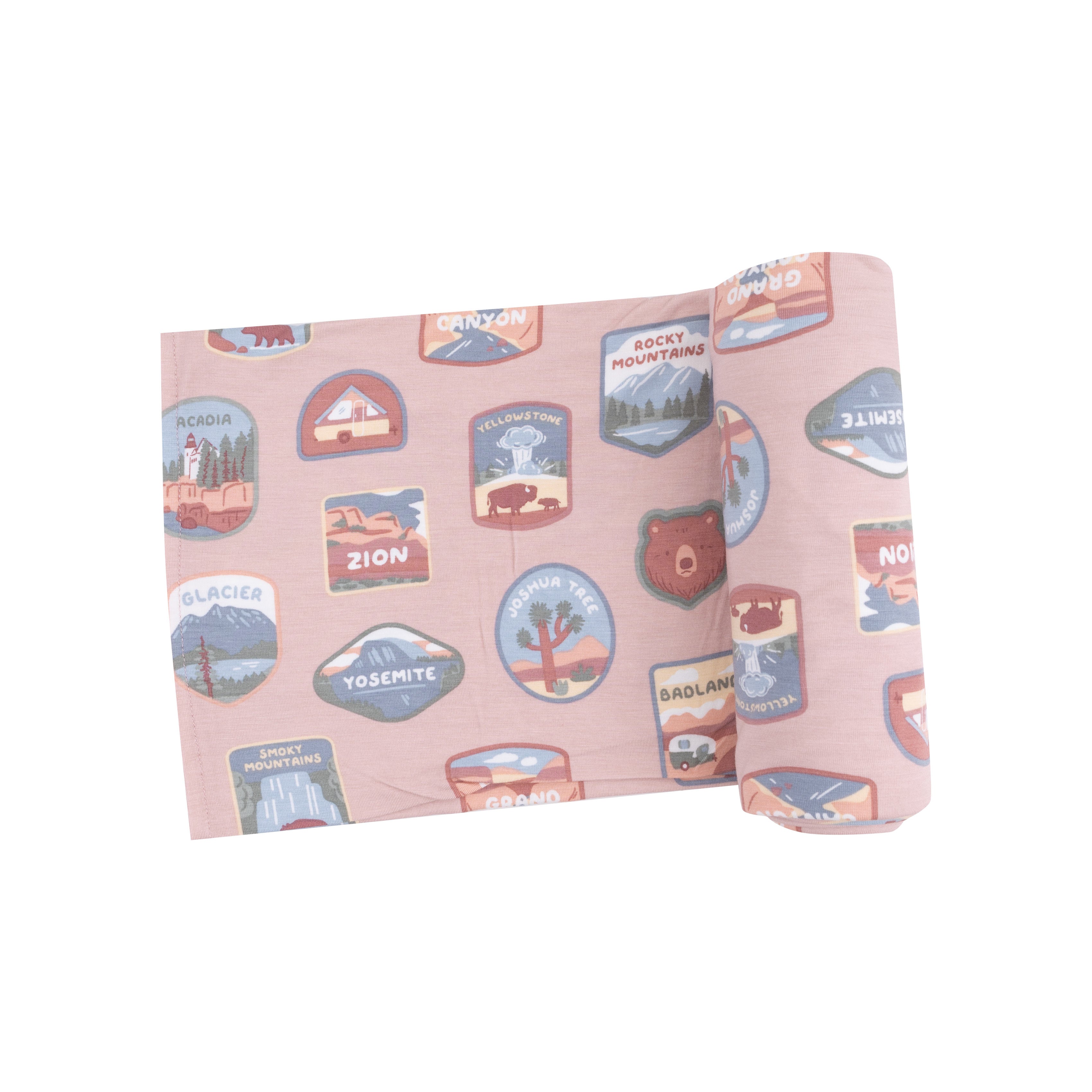 Angel Dear Bamboo Stretch Knit Swaddle Blanket - National Park Patches Pink